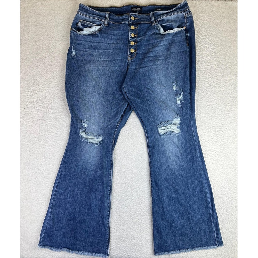 Judy Blue Flare Jeans Womens 22W Blue Med Wash High Rise Distressed JB82638MD-PL